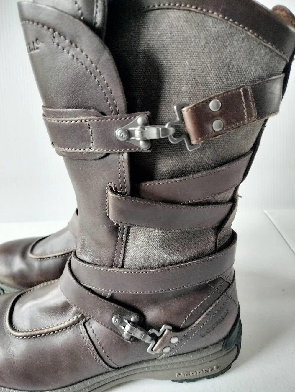 Merrell Womens Strappy Brown Leather Waterproof Mid-Calf Boots 7 Rain Winter